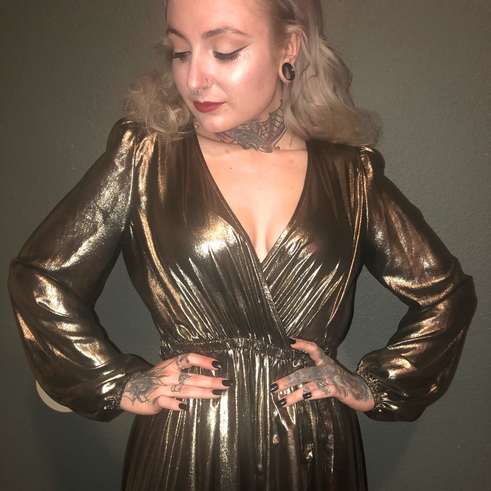 gold wraparound dress